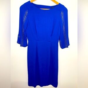 BCBG MAXAZRIA LEXY ROYAL DRESS SIZE XS 3/4 Sleeve Cut Out Cross Cross Back